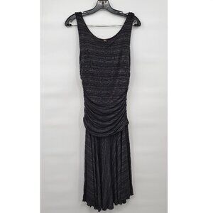 Frenzy Women Black Stripe Scoop Neck Ruched Sleeveless Mini Casual Dress Medium